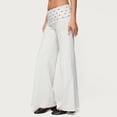 thumbnail image 4 of Yungyresw Flared Leg Yoga Pants For Women Polka Dot Fold Over Waist Lounge Pants Gym Workout Athletic Trousers Trendy Streetwear White L, 4 of 6