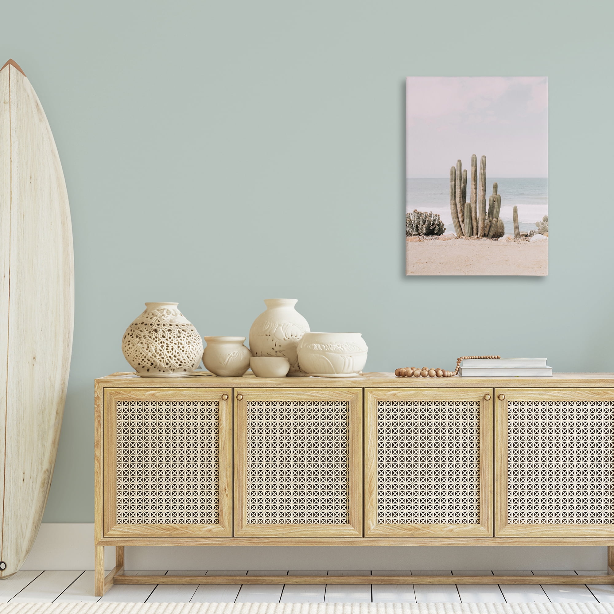 Stupell Industries Cactus on Beach Shore Landscape & Nature Photography Wrapped Canvas Art Print Wall Art, 24 x 36