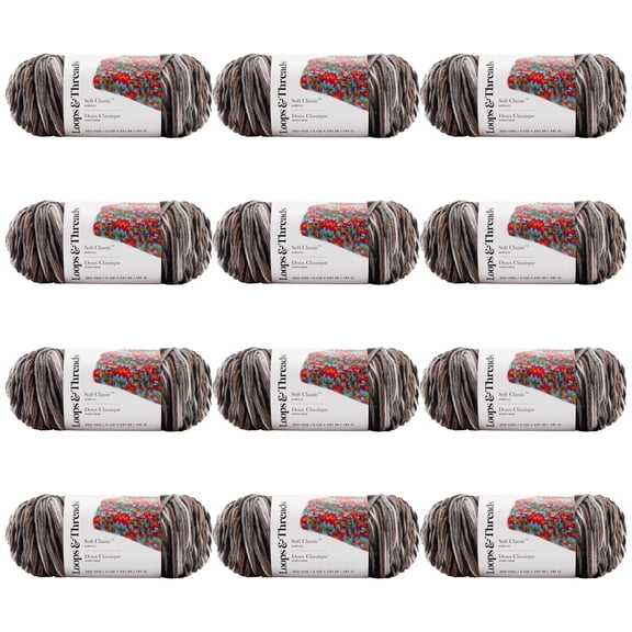 Loops & Threads Soft Classic Multi Yarn - Multicolor Yarn for Knitting, Crochet, Weaving, Arts & Crafts - Granite, Bulk 12 Pack