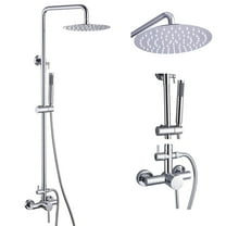 Outdoor Shower Fixture with 304 Stainless Steel 10” Rainfall Shower Head and Adjustable Slide Bar, Polished Chrome