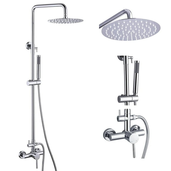 Outdoor Shower Fixture with 304 Stainless Steel 10” Rainfall Shower Head and Adjustable Slide Bar, Polished Chrome