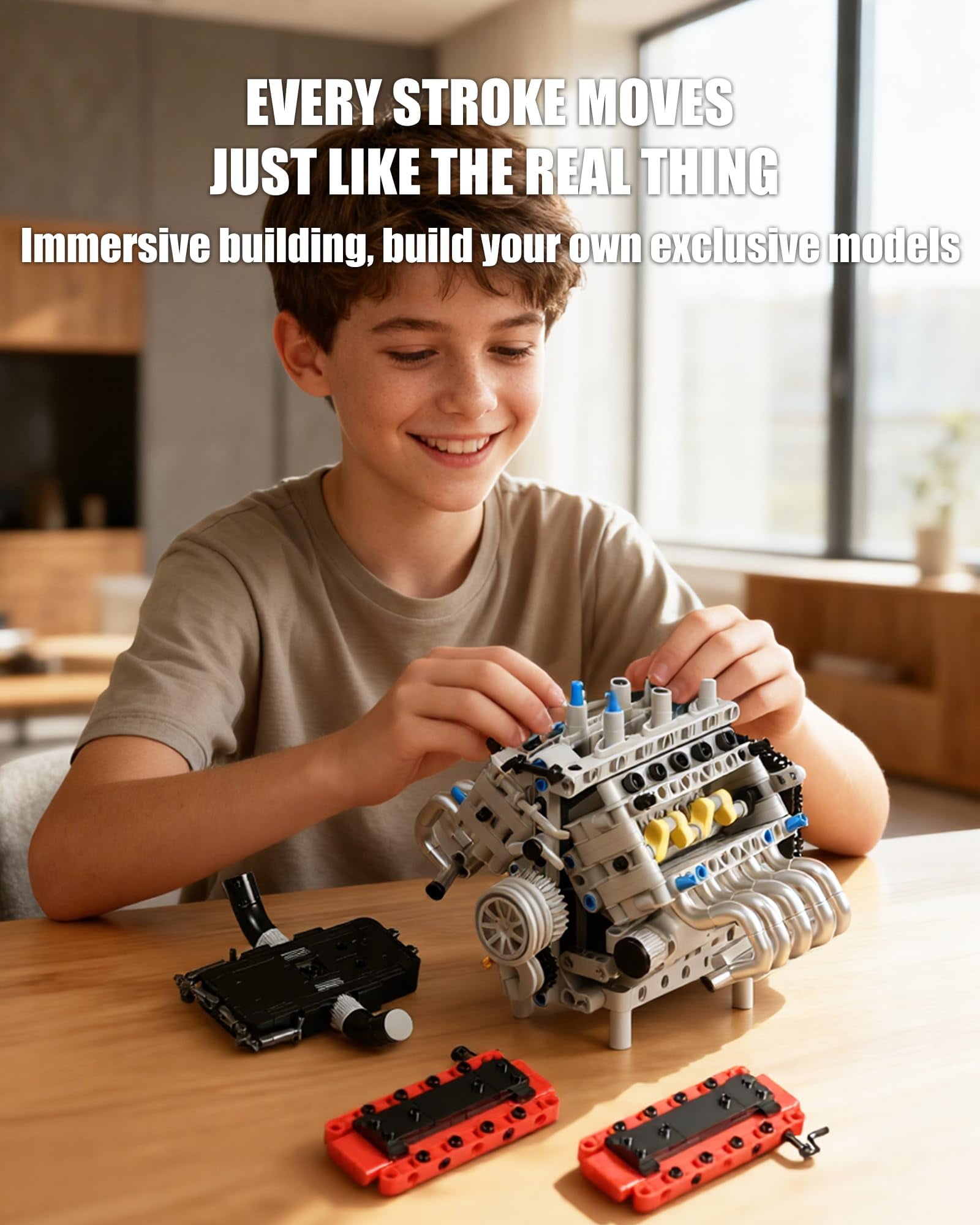 Joycrown Mini V8 Engine Kits That Runs, Build Your Own V8 Engine Building Set with Motor and Battery, STEM Physical Science Educational Toy for Adults Kids Age 14+ (1123PCS)