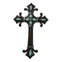 Rustic Southwestern Fleur De Lis French Lily Turquoise Gems Christian Wall Cross
