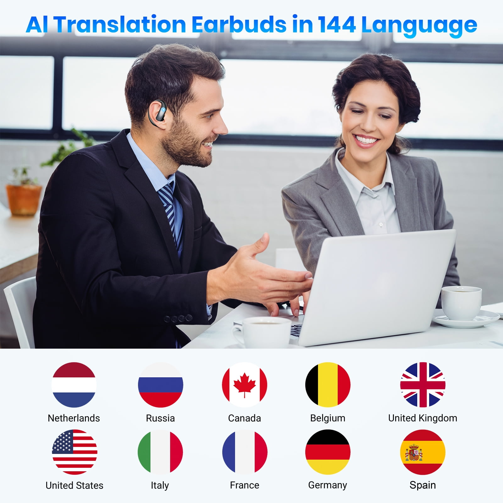 AI Translation Earbuds Real Time: OWS 3-in-1 Translator Earbuds for iOS & Android, Supporting 144 Languages with 60-Hour Battery Translator Headphones for Travel, Business, Meetings & Learning