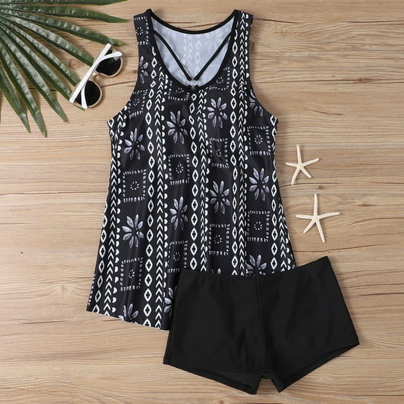 Lolmot Modest Swimsuits for Women Plus Size Tankini Swimsuit Two Piece Tummy Control Bathing Suit Swimwear Swim Top with Boyshorts