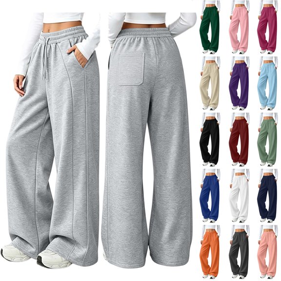 Bloomae Womens Wide Leg Sweatpants Loose Fit Casual Drawstring Elastic High Waist Baggy Pants Trendy Solid Color Loose Athletic Joggers with Pocket