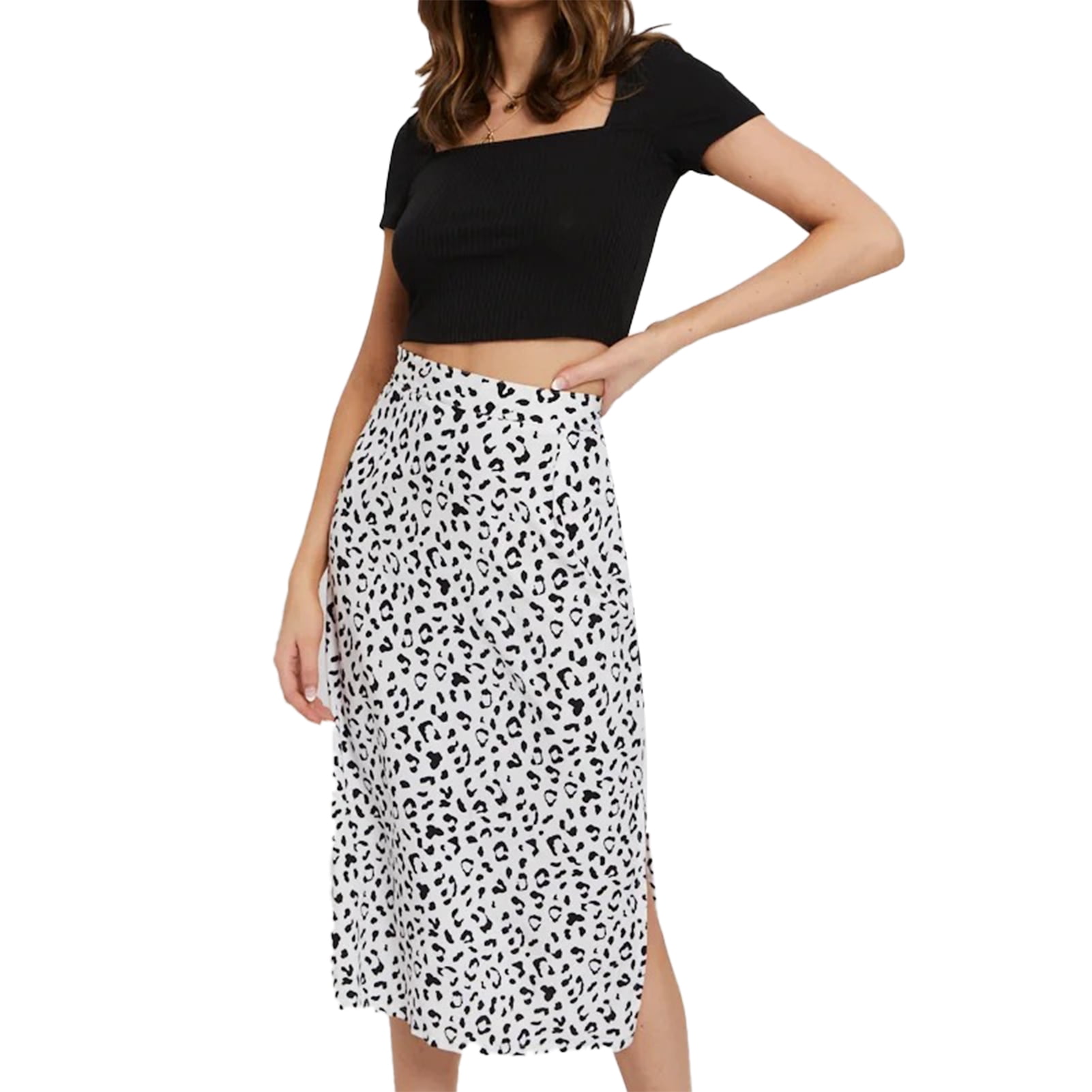 High waisted leopard print midi skirt 2025