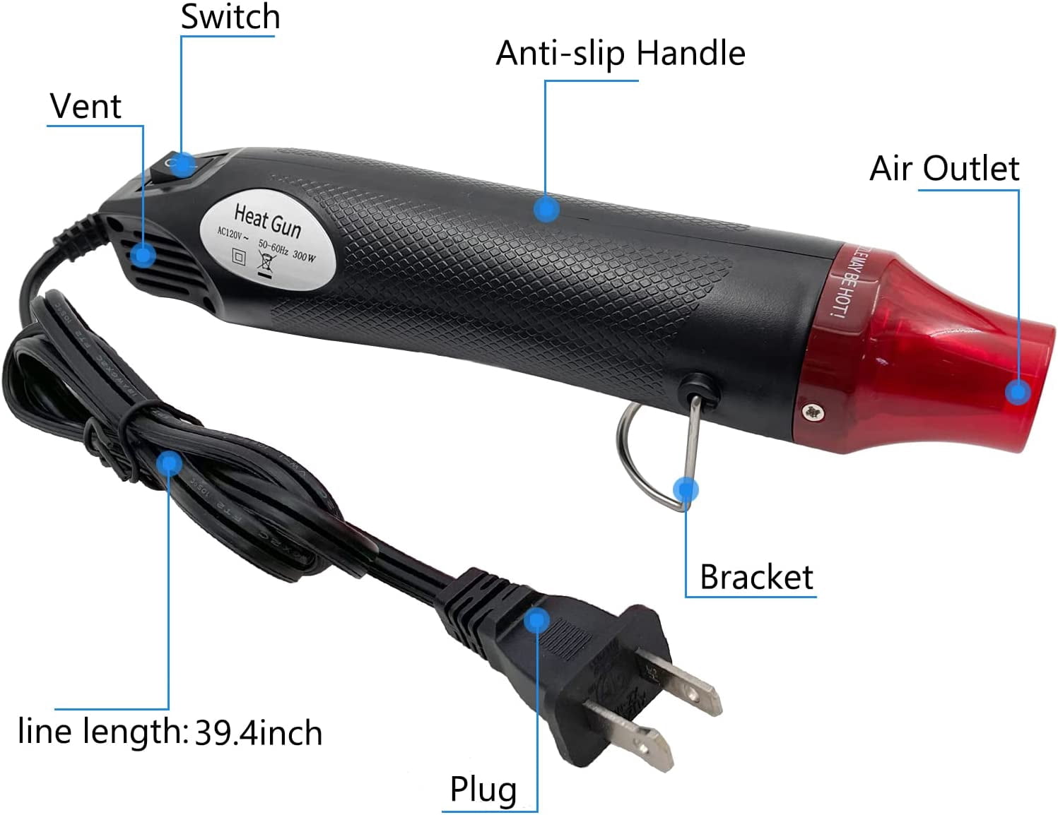 LYFJXX 300 Watts 120 V Corded Electric Heat Gun, Black
