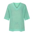 thumbnail image 4 of AherBiu Plus Size Tops for Women Crochet Knitted Hollow out 1/2 Sleeve V Neck Pullover Top Shirts Beachwear, 4 of 7
