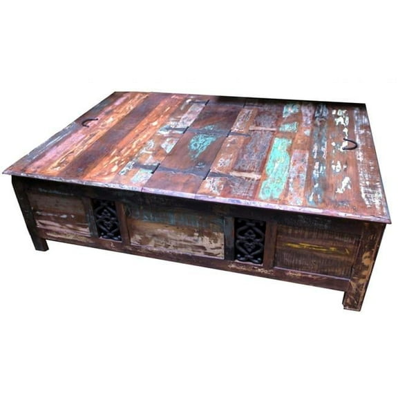 18 x 60 x 42 in. Rectangular Natural Storage Wood Coffee Table