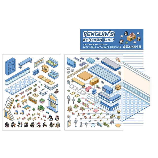 Cabin Scene Cartoon Stickers For Miniature 3D Landscaping, Cute Kid's Collage Hand Account Stackable Gift B7C1