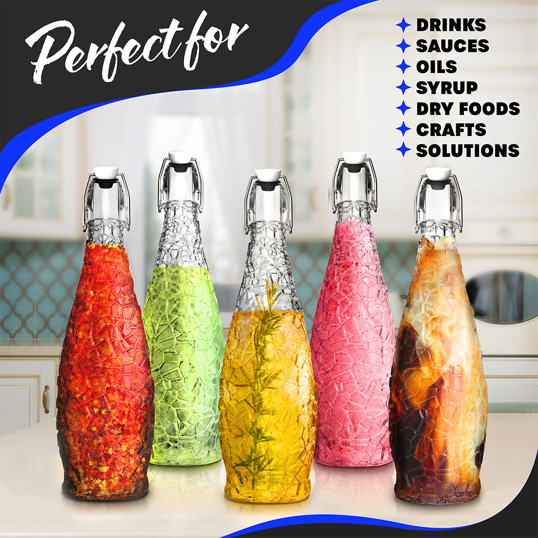 Nevlers 33 oz Textured Swing Top Bottles (Pack of 6) | Includes Funnel, Brush, Tags, Shrink Wrap and Marker