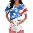 thumbnail image 3 of 4th of July Short Sleeve Scrub Tops for Women Patriotic Amrican Flag Printed Nursing Uniforms, 3 of 5