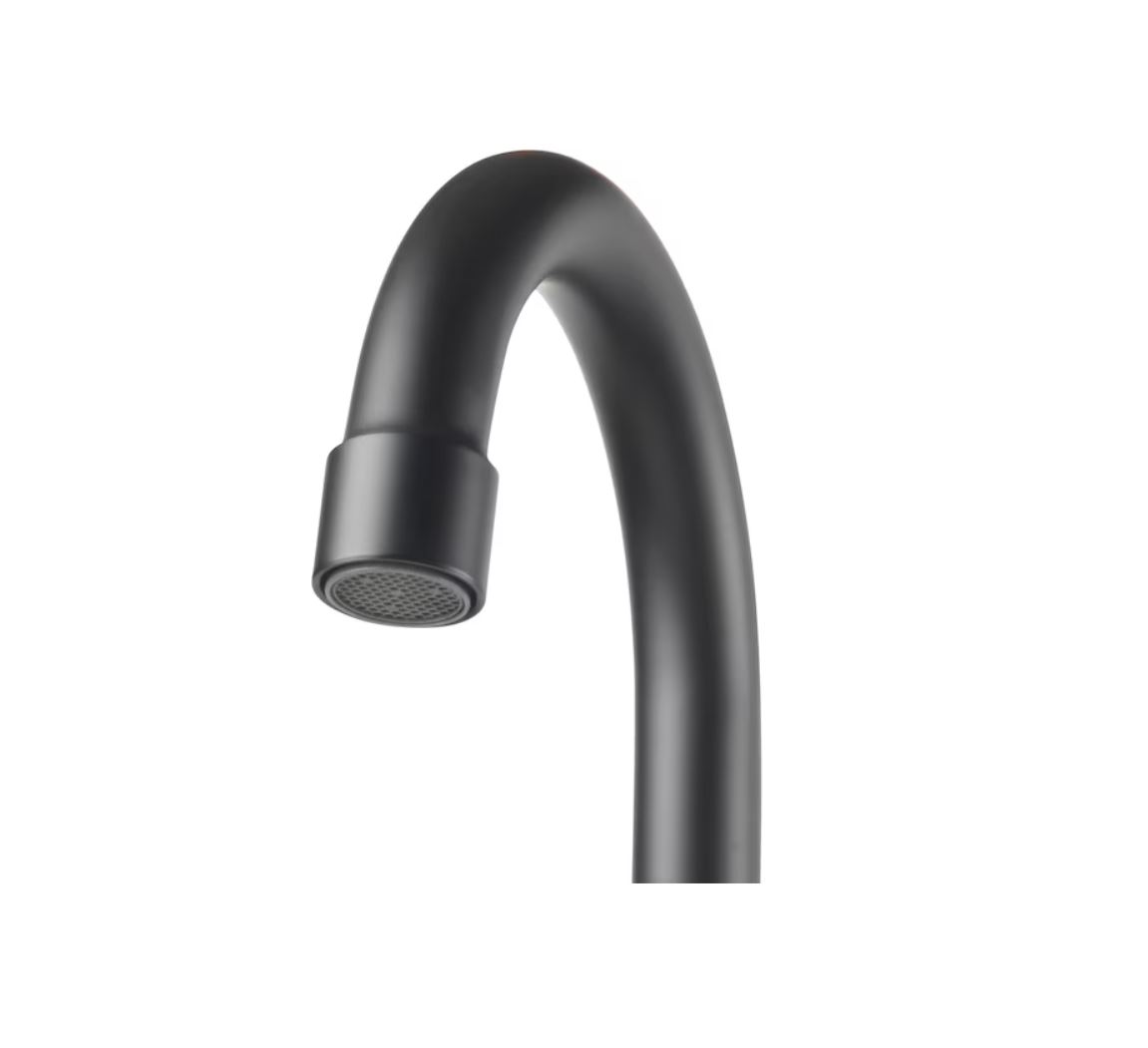 Project Source Larton Matte Black 4-in centerset 2-handle WaterSense High-arc Residential Handle Bathroom Sink Faucet with Drain with Deck Plate