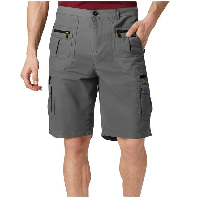 fheaev Cargo Pants for Men Man Solid-Color Multi-pocket Zipper Button Work Pants Button Cropped Pants Capris