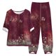 thumbnail image 2 of ICHUANYI Clearance Women's Summer Printed Half Sleeve Round Neck Cropped Top + Casual Pants Suit Set Two Piece Lounge Set(Wine, M) ICHUANYI WER2023081116758, 2 of 5