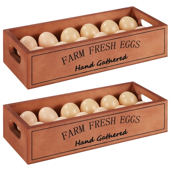 2 PCS Wooden Egg Holders, Farm Fresh Egg Baskets, Open Design with Handle, Holds 12 Eggs per Compartment, Ideal for Kitchen Countertop, Simple and Quality Storage Solution