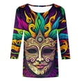 thumbnail image 3 of DDAPJ pyju Mardi Gras Blouses for Women 3/4 Sleeve Mask Graphic Tees New Orleans Carnival Party Tee Shirts Loose Fit Crewneck Tunic Tops Lightning Deals of Today Multicolor XXXL, 3 of 5