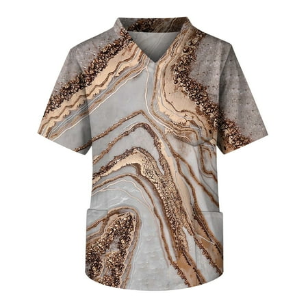 

Umitay Scrubs Men Men s Printing Short Sleeve V-neck Working Blouse Chest Pocket Carer Top