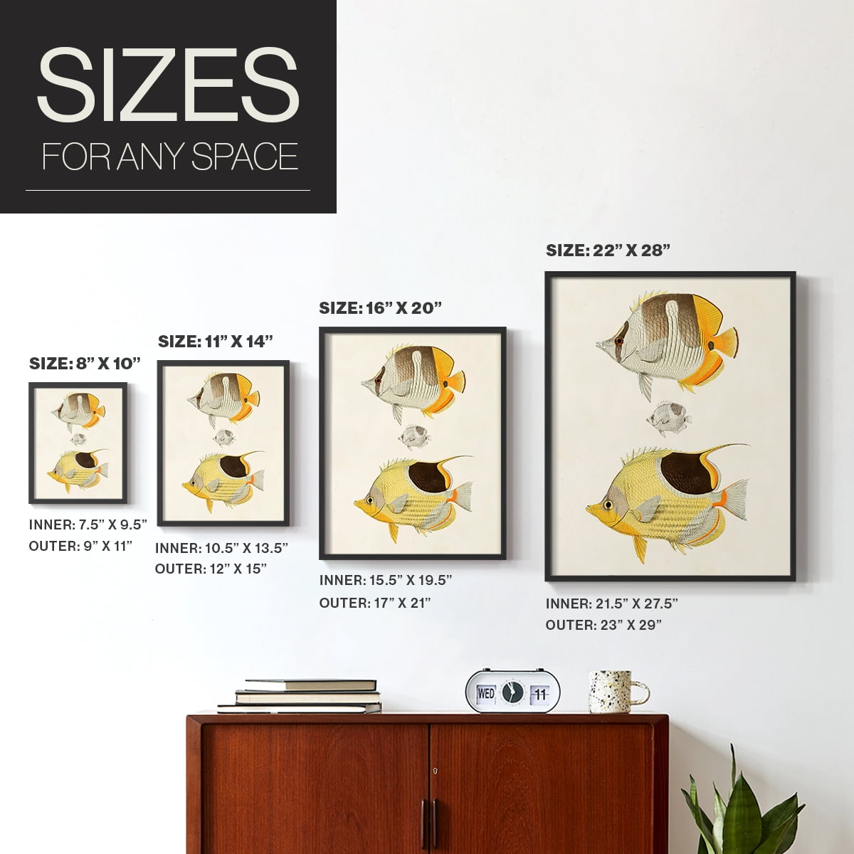 Yellow & Grey Fish II Framed Print - Solid Wood in Single Picture Frame Solid Wood 2 Framed Print