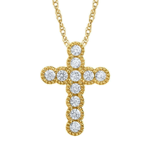 10K Yellow Gold Womens Diamond Milgrain Edge Cross Pendant Necklace (1/4 ctw)