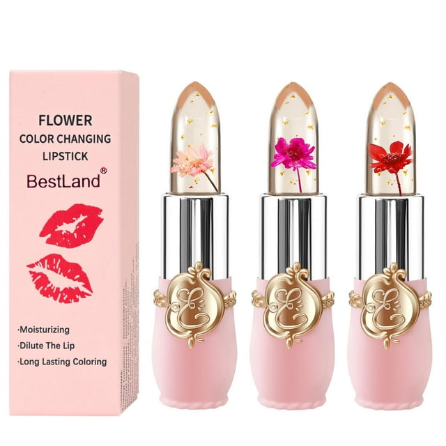 Set de labiales BestLand de 3 piezas, jelly con flores y cambio de color