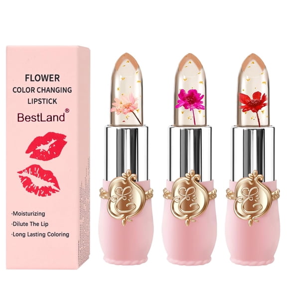 Set de labiales BestLand de 3 piezas, jelly con flores y cambio de color