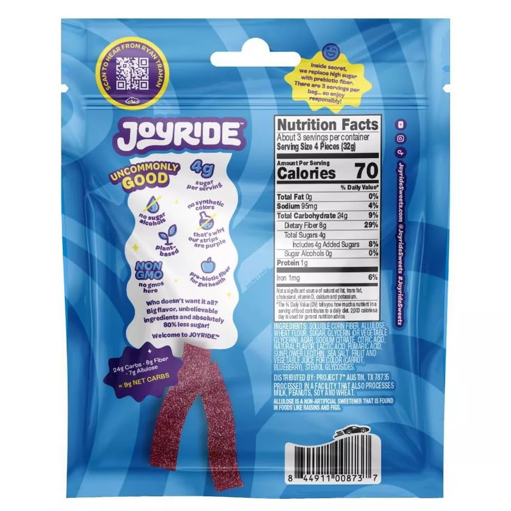 Joyride Sour Blue Raspberry Strips Candy 3.5 oz