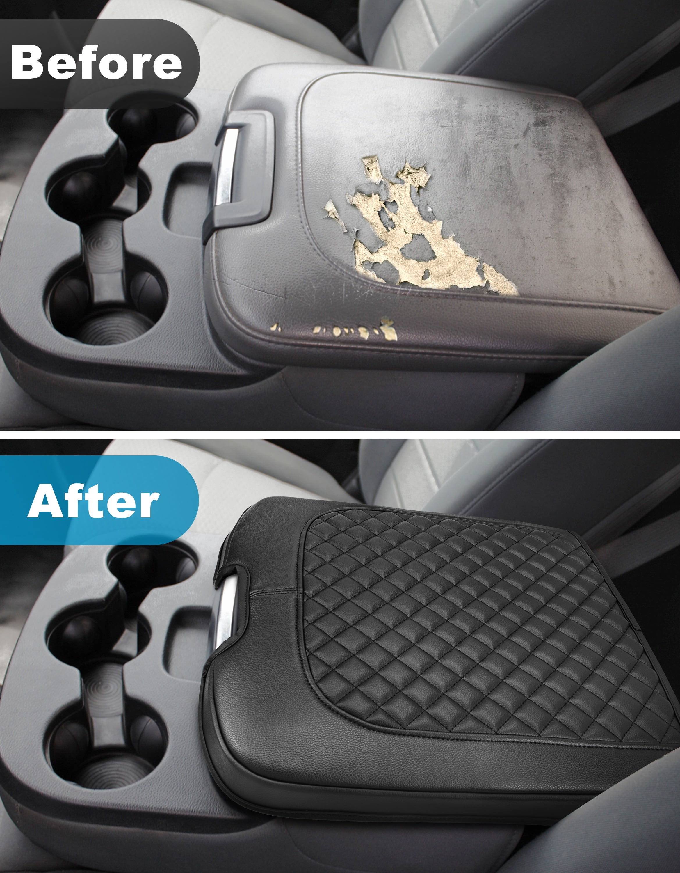 KBH Center Console Cover for Dodge Ram 1500 2013-2018, Ram 2500/3500/1500 Classic Model 2013-2025, Black Leather Middle Console Armrest Cover for Truck Accessories Interiror