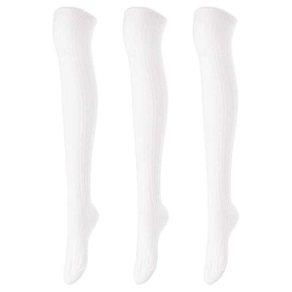 Lovely Annie Women's 3 Pairs Incredible Durable Soft Over Knee High Thigh High Cotton Socks Size 6-9 Cream