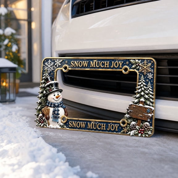 Fmbmuo Christmas License Plate Frame, Metal Car Tag Holder with Santa Snowman Reindeer, Rustproof Aluminum License Plate Cover for Men Women Cars