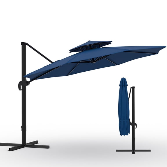 10x10ft Cantilever Round Patio Umbrella, Navy Blue, Base Excluded