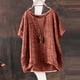 thumbnail image 5 of Craaazy Women Casual Loose Fit Blouse, Solid Color Short Sleeve Cotton Linen Tops, Comfy Round Neck Tunic for Daily Wear Gifts, 5 of 6