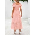 thumbnail image 3 of PRETTYGARDEN Summer Dresses for Women Eyelet Square Neck Puff Sleeve Smocked Wedding Guest Maxi Dress with Pockets, 3 of 9