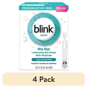 (4 pack) Blink Tears Dry Eye Lubricating Eye Drops Mild-Moderate 0.01 fl oz 25 Sterile Single-Use Vials