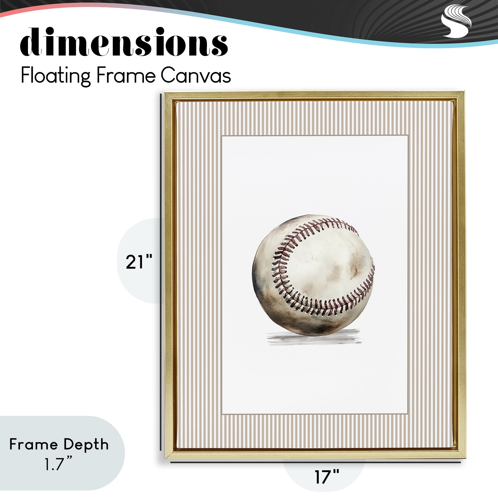Stupell Industries Vintage Sports Baseball Gold Framed Floater Canvas Wall Art, design by Christine Simpson Art