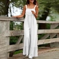 thumbnail image 2 of Brnmxoke Womens Summer Jump Suit,Plus Size Casual Linen Overalls Plain Dressy Sleeveless Ruffle Hem Wide Leg Baggy Jumpsuit with Pockets White,M, 2 of 8