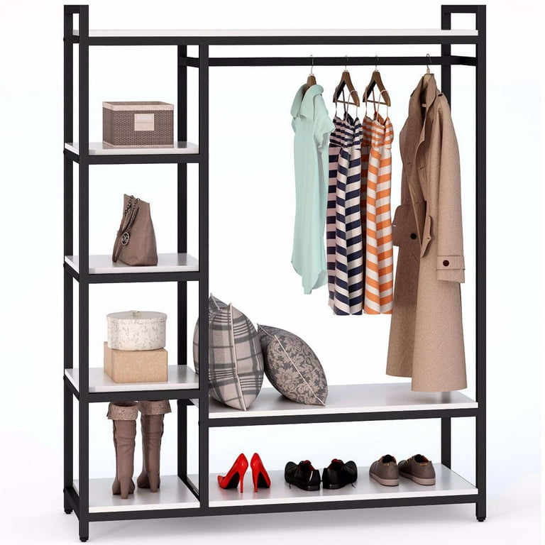 Tribesigns Free-standing Closet Organizer Garment Rack with 6 Storage  Shelves and Hanging Bar