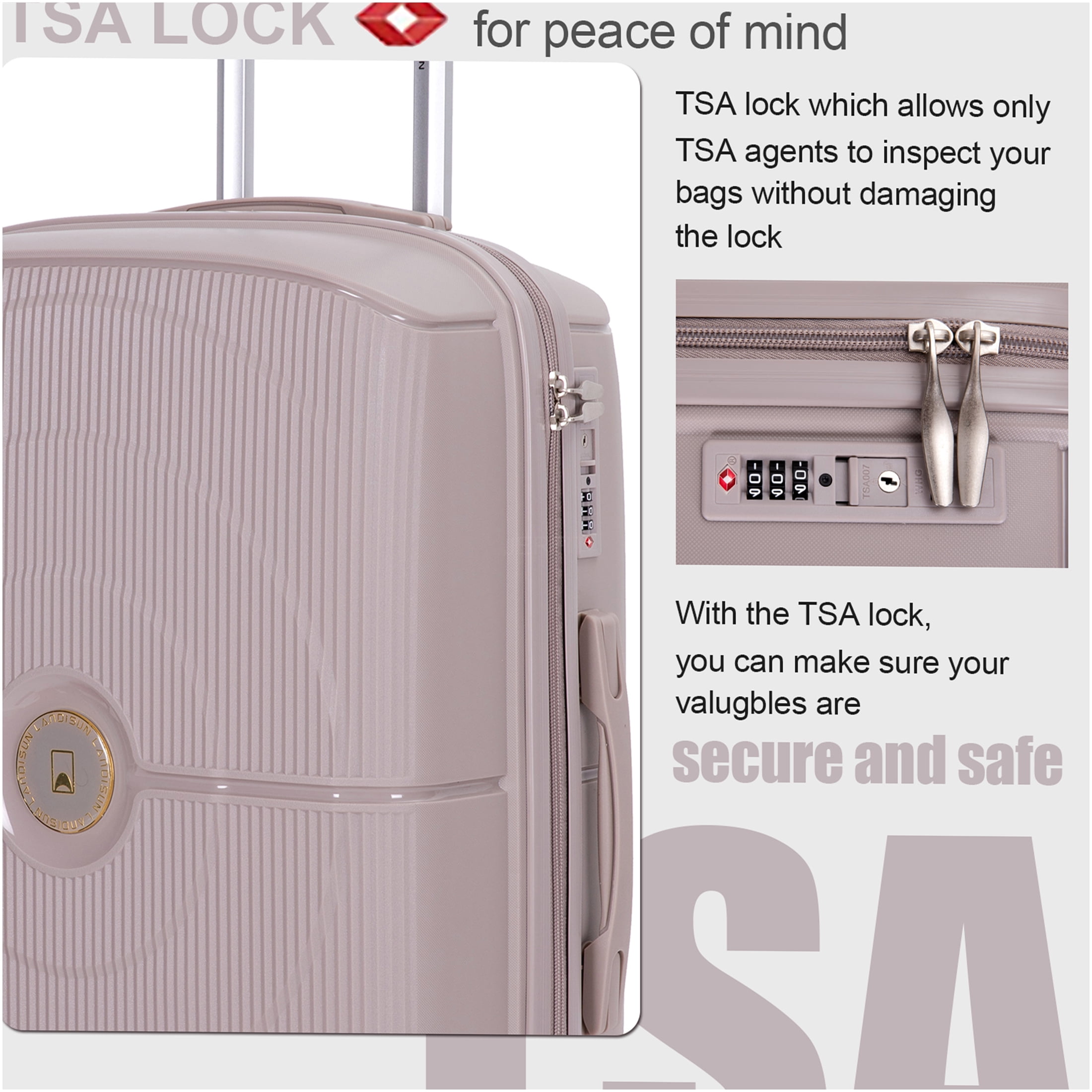 JERFIT 3-Piece Hard Shell Spinner Luggage Set with TSA Lock - 20" Carry-On, 24", 28" Checked Suitcases, Greige