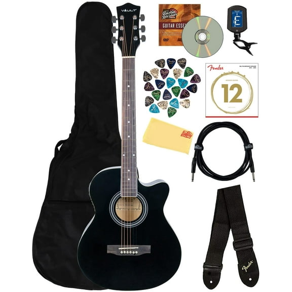 Vault EA-20CE Cutaway Acoustic-Electric Guitar - Black Bundle with Gig Bag, Tuner, Strap, Strings, Instrument Cable, Picks, Austin Bazaar Instructional DVD, and Polishing Cloth
