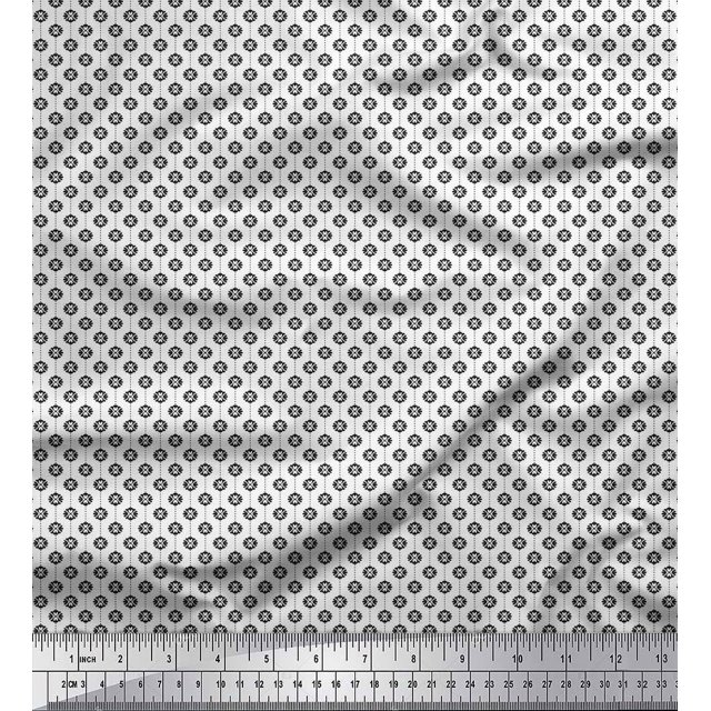 Soimoi Polyester Crepe Fabric Dot & Floral Small Fabric Prints by Yard 52 Inch Wide