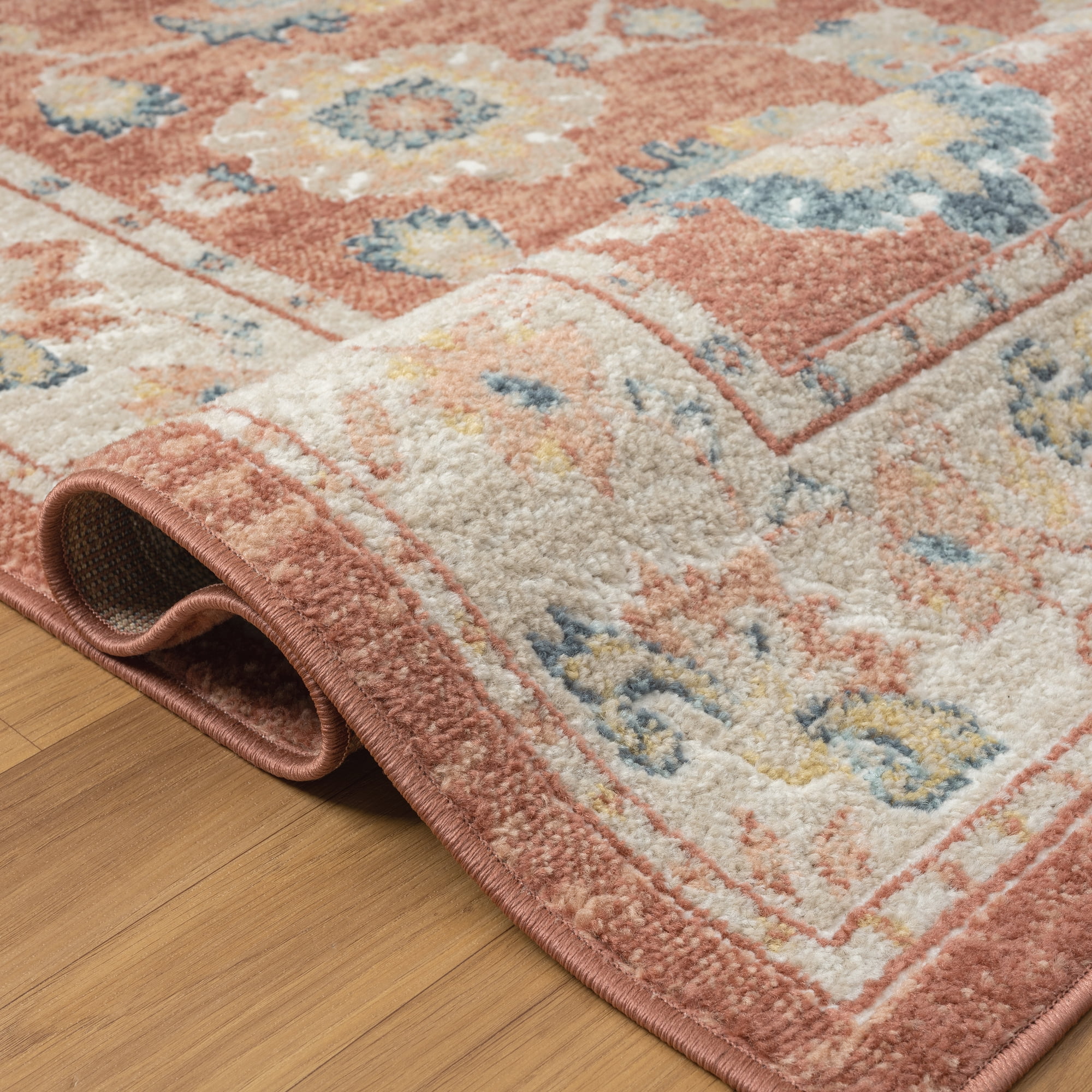 LR Home Avette Lyn Traditional Bordered Indoor Performance Accent Rug, Red/Blue, 3'11"x6'