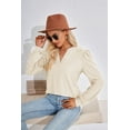thumbnail image 2 of Women's Solid  V-Neck Jacquard Casual Warm Long 
 Sleeve Loose T-shirt top Fall, 2 of 6