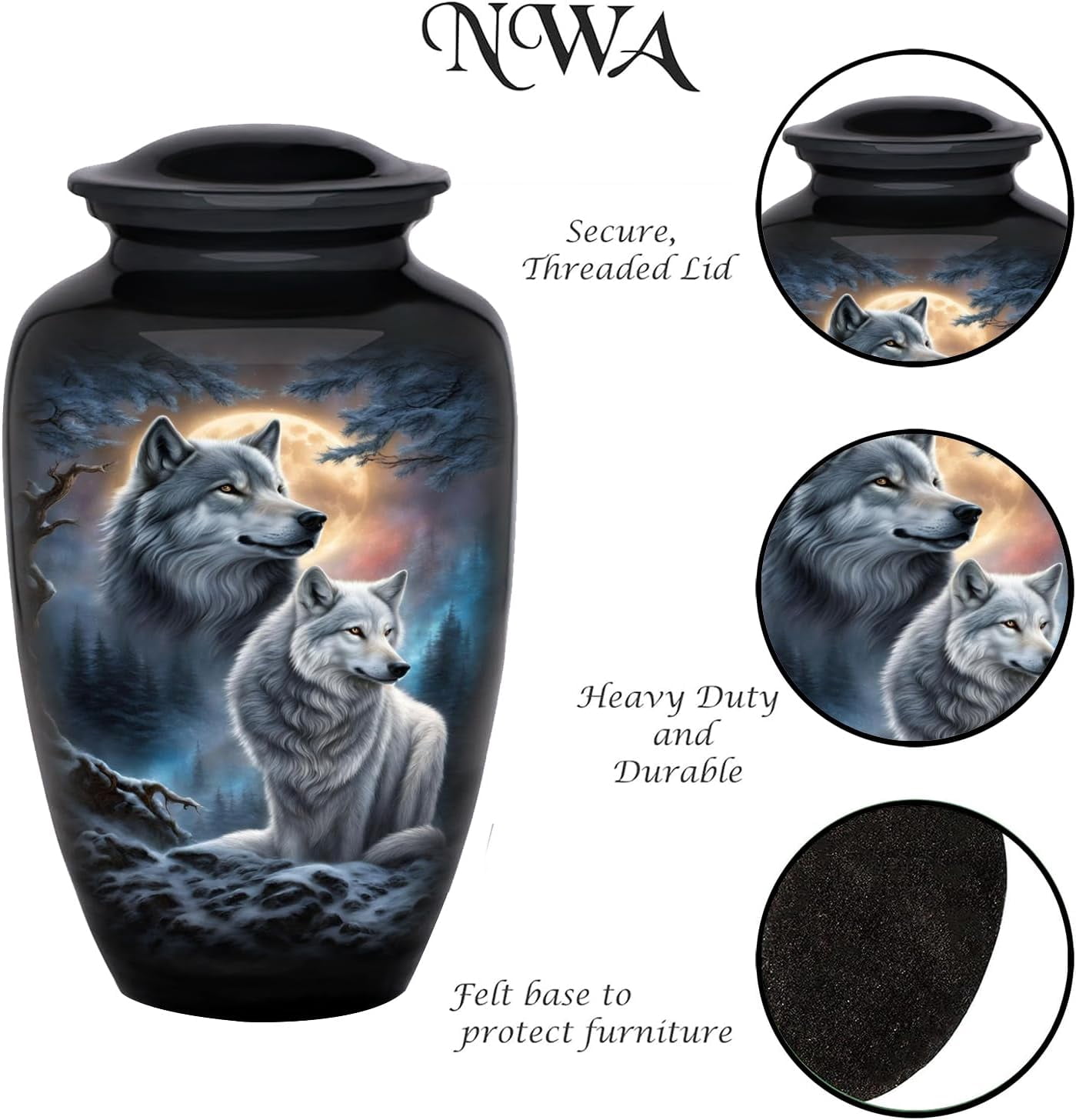 Wolf Night Full Moon Cremation Urn for Human Ashes - Adult Funeral Urn Handcrafted - Affordable Urn for Ashes