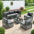 thumbnail image 6 of Outdoor Furniture Set, Patio Rattan Wicker Furniture Conversation Set with Cushions and Coffee Table, Garden Terrace Deck Sectional Sofa Set, 6 of 8