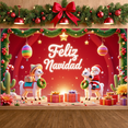 thumbnail image 5 of Colorful Ornaments Christmas Banner Golden Stars Holiday Display Gift Boxes Cactus Decor Navidad Backdrop for Christmas Party Indoor Celebration Xmas Gathering, 5 of 9