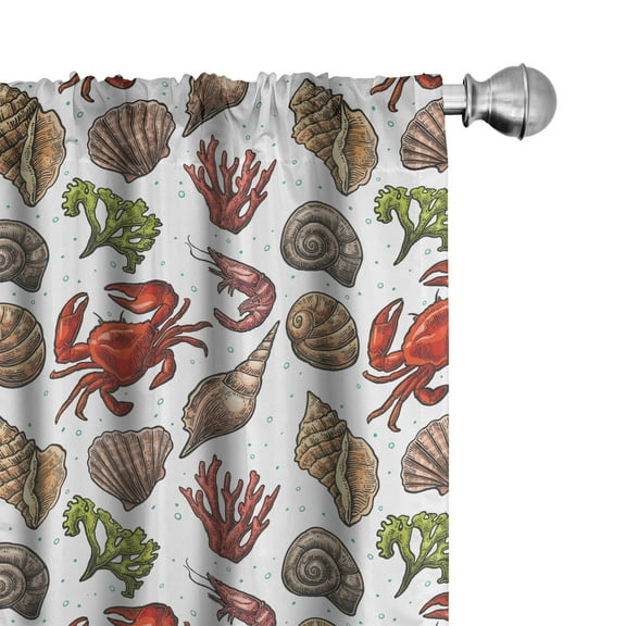 Ambesonne Sea Shells Curtains, Maritime Shrimps, Pair of 28"x95", Multicolor