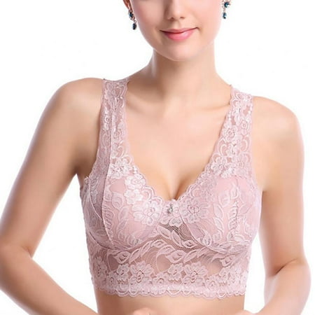 

Women Deep V Cozy Cotton Wire Free Underwear Solid Color Lace Bralette with Padded