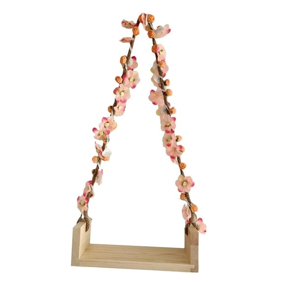 Columpios de madera con flores enredaderas, accesorios para posar como fondo fotográfico para bebé. color madera