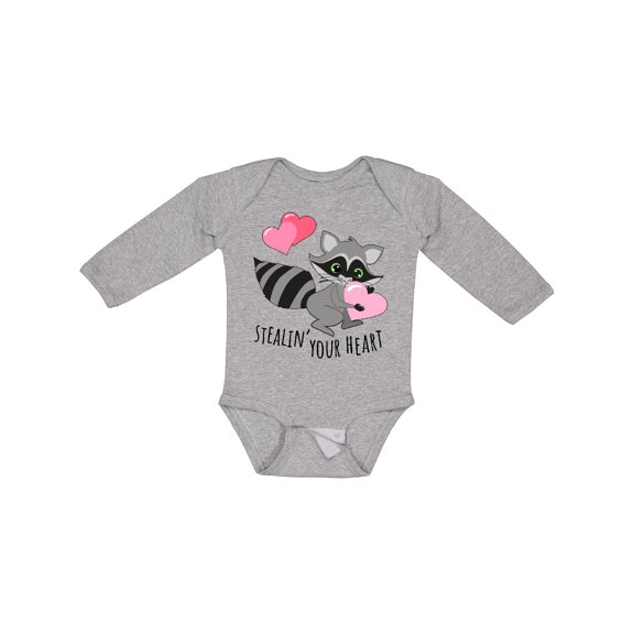 Inktastic Stealin' Your Heart Cute Raccoon Boys or Girls Long Sleeve Baby Bodysuit